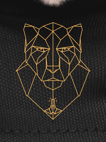 Geometric lion head with praying