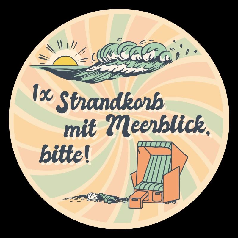1x Strandkorb mit Meerblick, bitte Spruch Retro