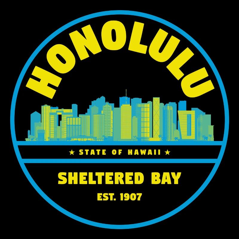 Honolulu Skyline Retro Badge