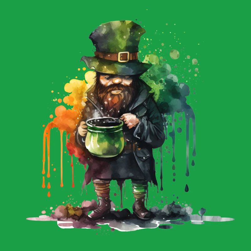 Leprechaun avec pot et aquarelles