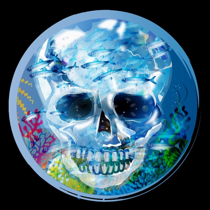 extravagant coloured skull under water