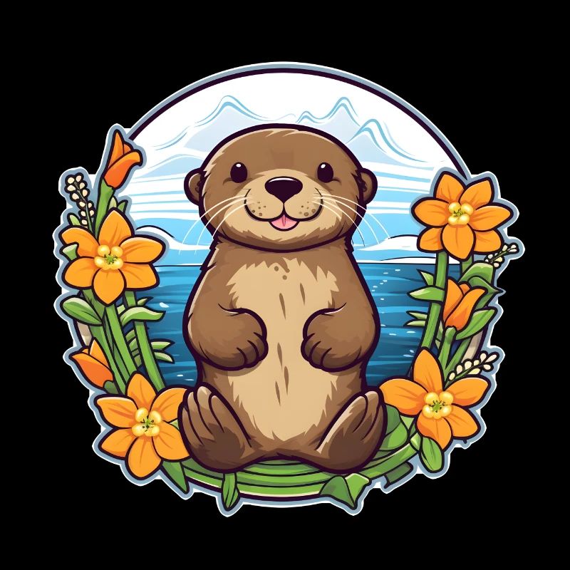 Conception de loutre mignonne | Ambiance estivale | fleur