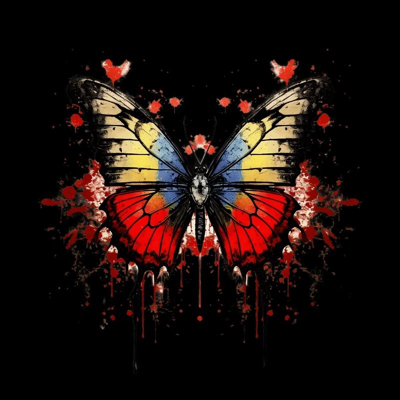 Papillon coloré avec motif d’éclaboussures de sang