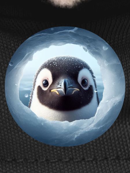 Penguin looking through snow hole