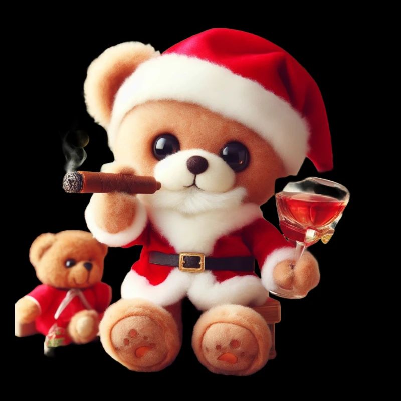 Weihnachtsteddy mit Zigarre und Wein