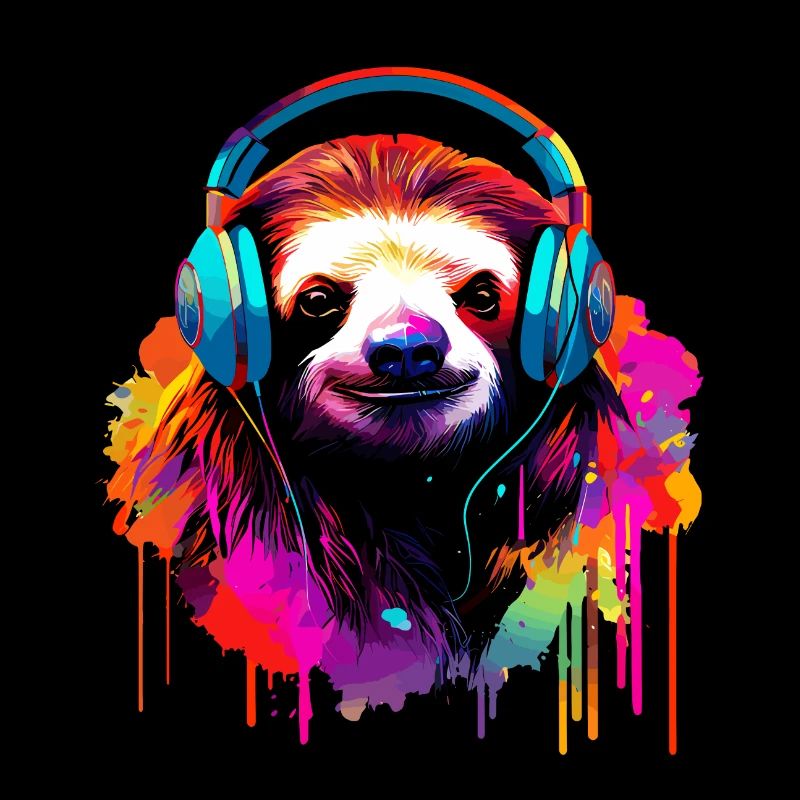 Faultier mit Kopfhörer Musik Faul Müde Faultiere