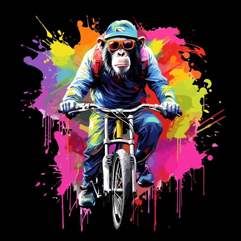 Monkey with mountain bike, bicycle, chimpanzee, monkey