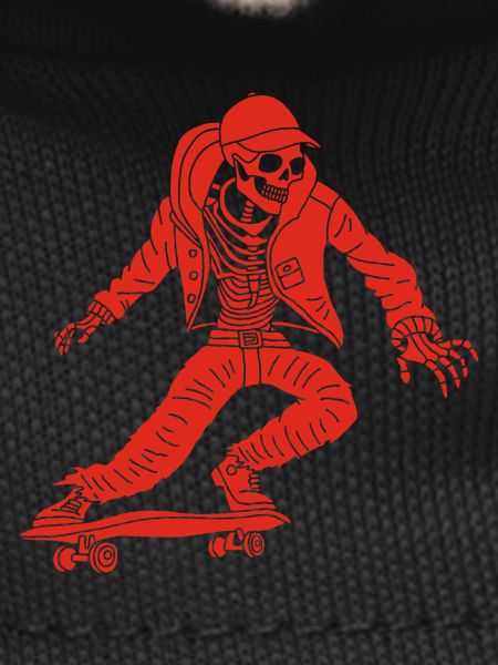 Red Skeleton on Skateboard