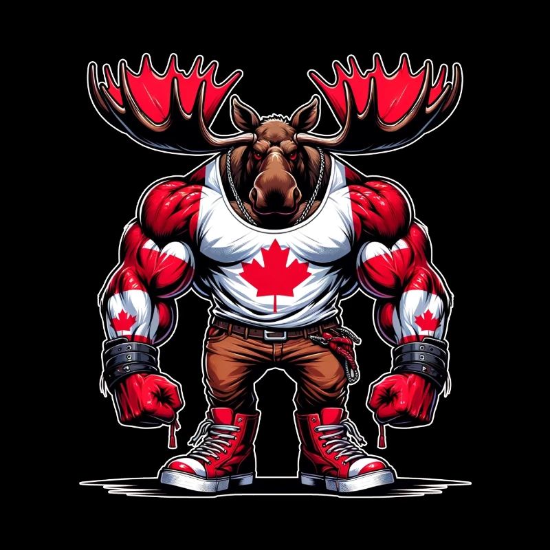 Wapiti du Canada avec drapeau national