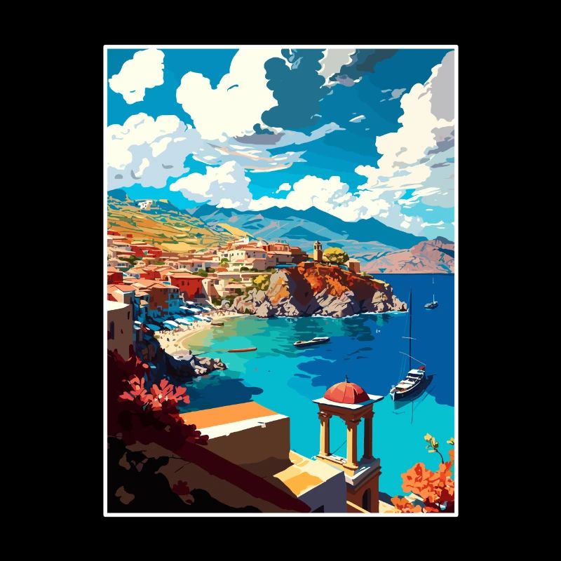 village côtier Crète Grèce Illustration Scène