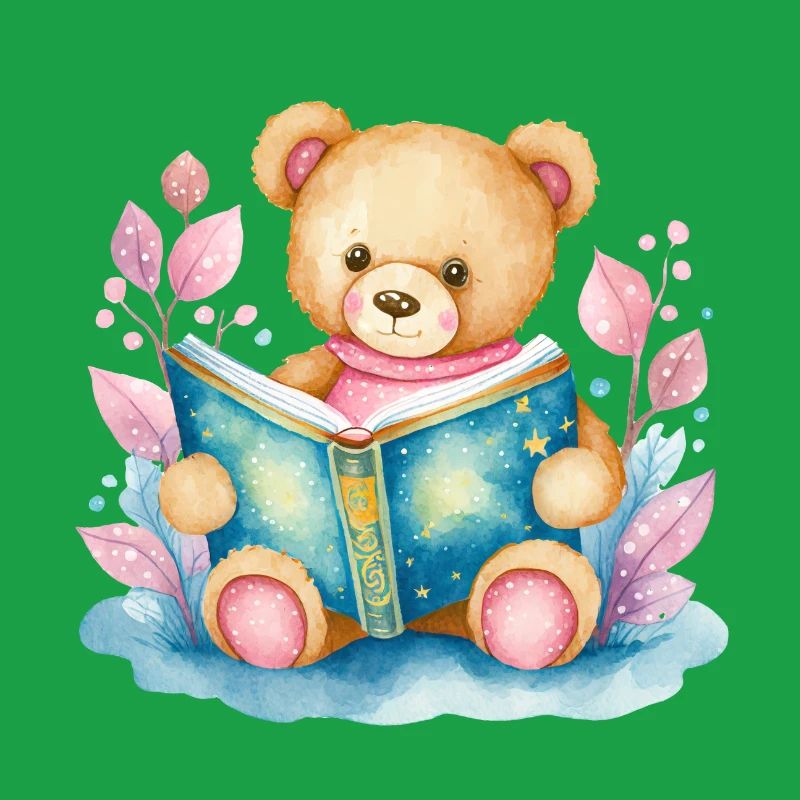 Teddybär mit Buch Aquarell