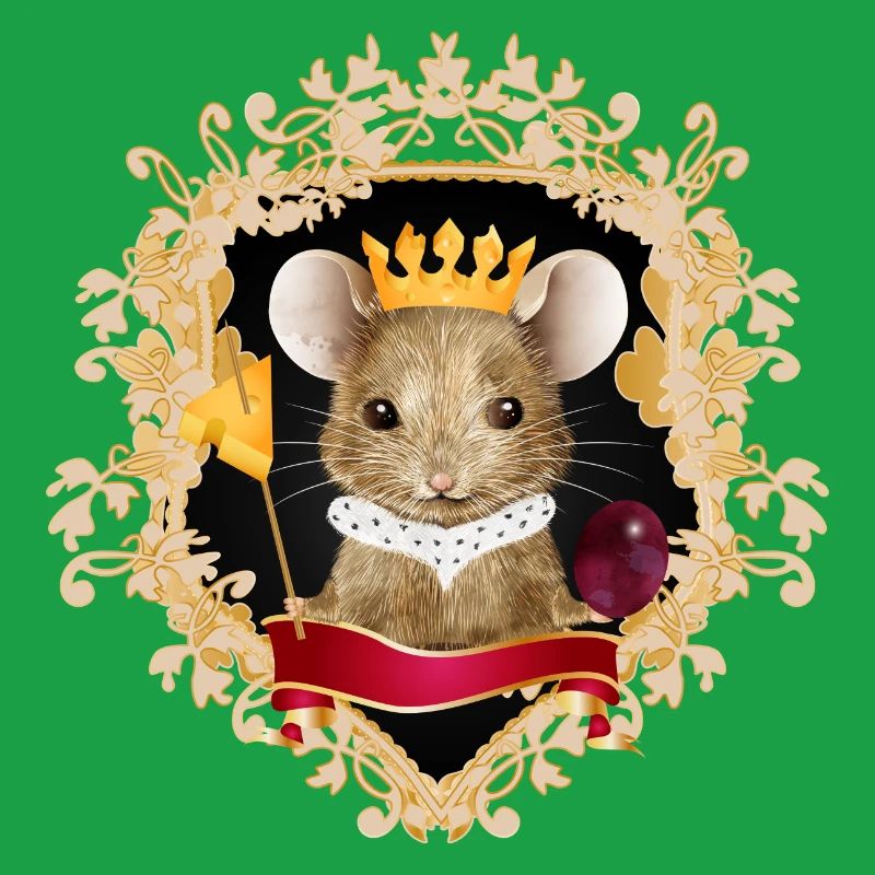 Mouse with cheese crown in royal frame