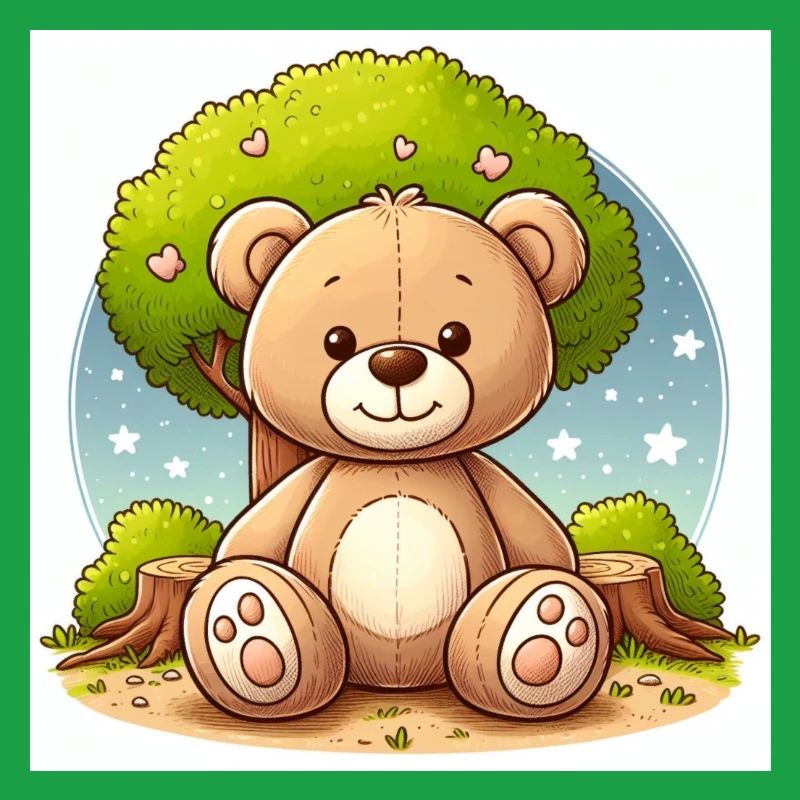 Teddy bear in front of a tree