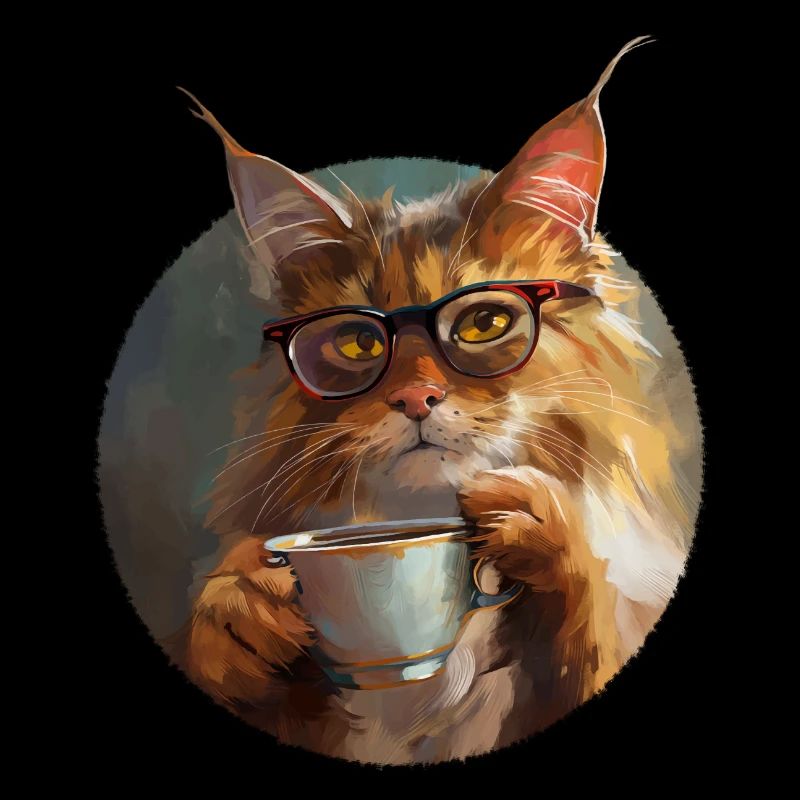 Illustration de Chat avec sa tasse de café