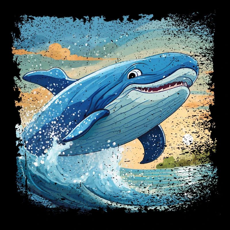 Blauwal springt aus dem Wasser und lächelt