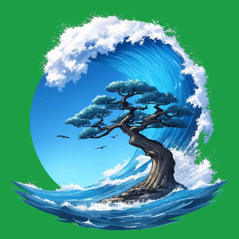 A tree under a wave