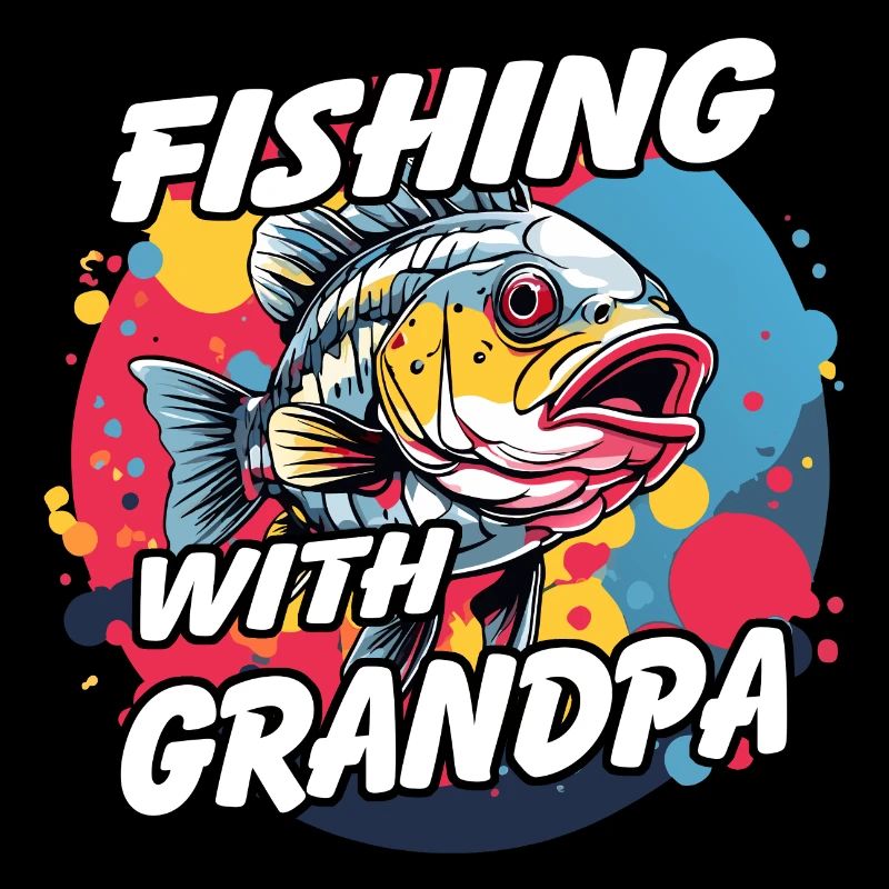 Pêche avec grand-père avec un design de poisson coloré