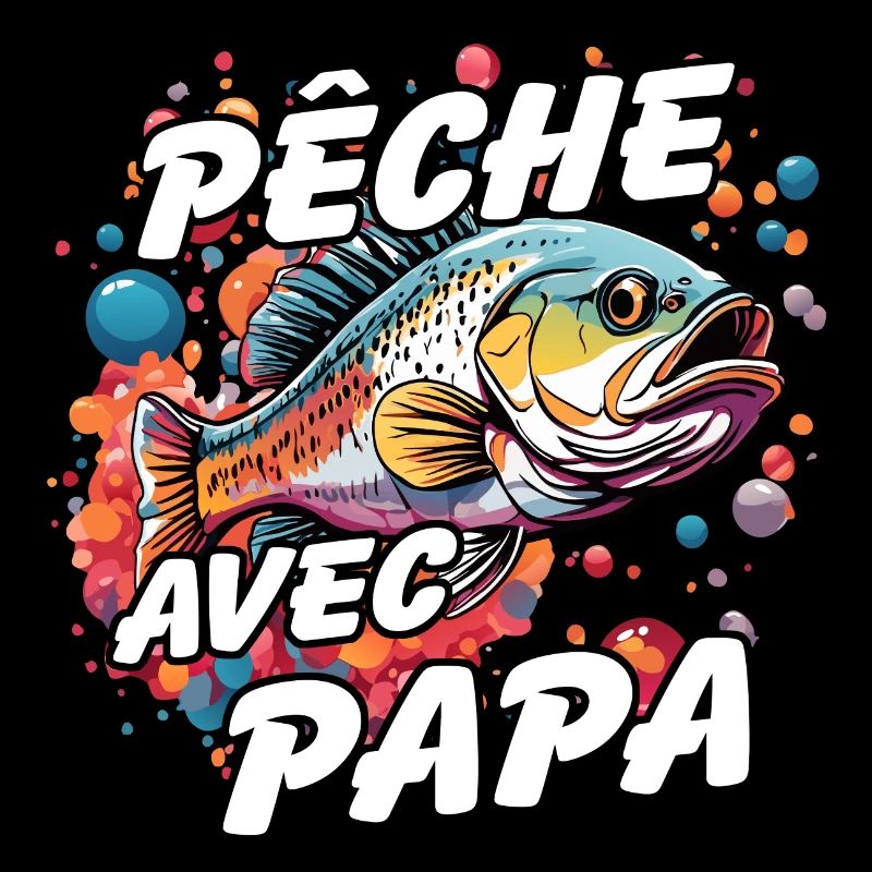 Pêche avec papa. Motif de pêche coloré