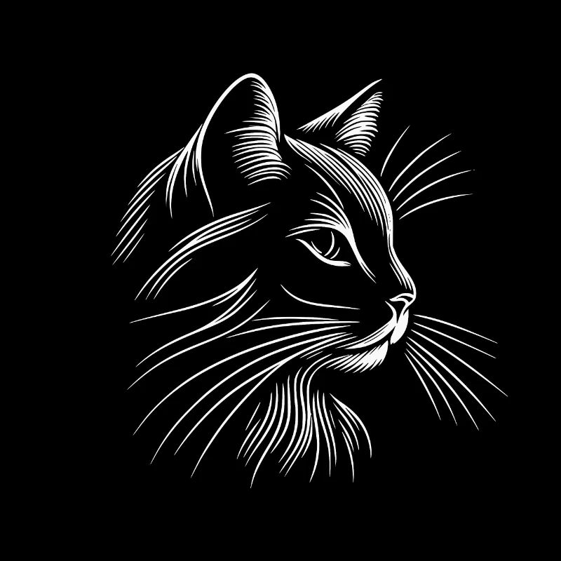 Cat Head, Minimalist White Strokes