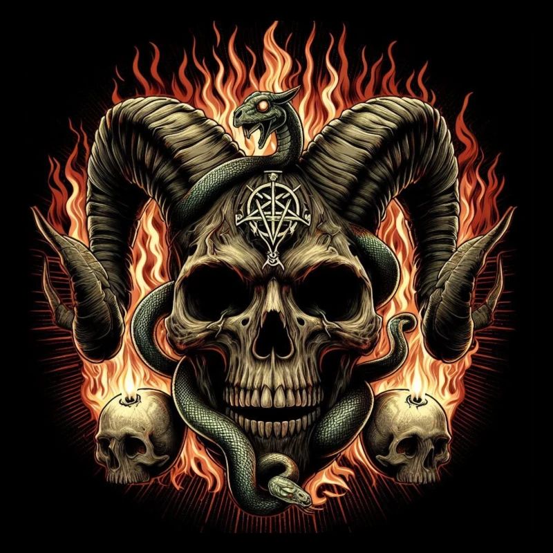 Crâne satanique en feu