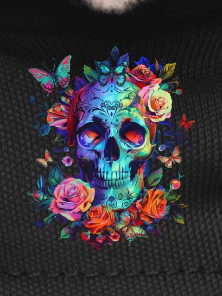 Skull with flowers and butterfly