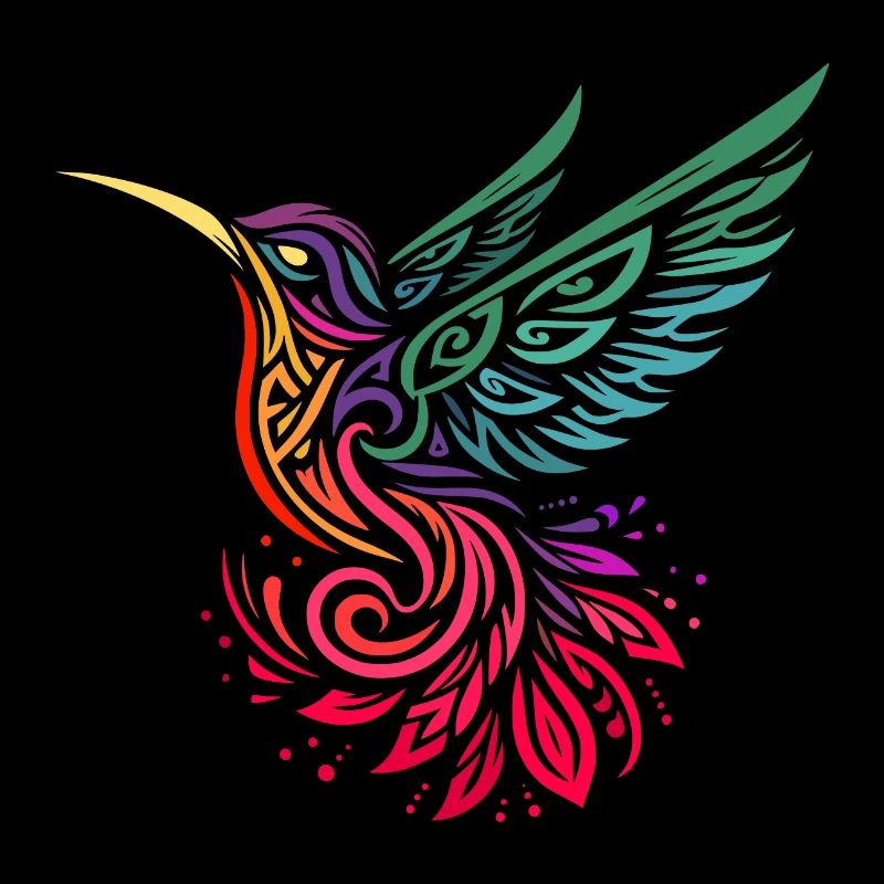 colibri oiseau mouche multicolore style tribal