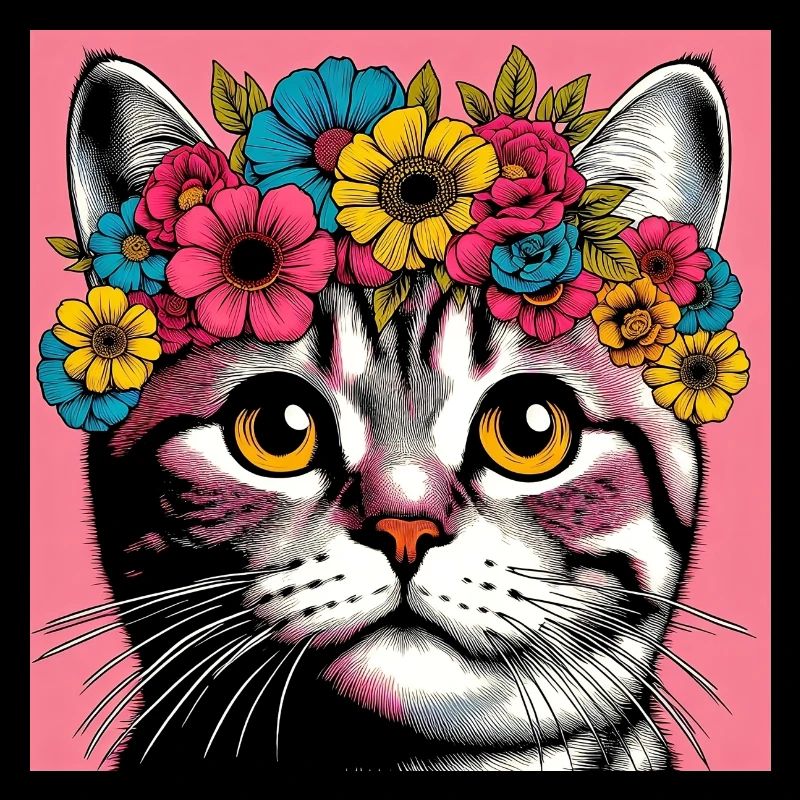 Katze mit Blumen