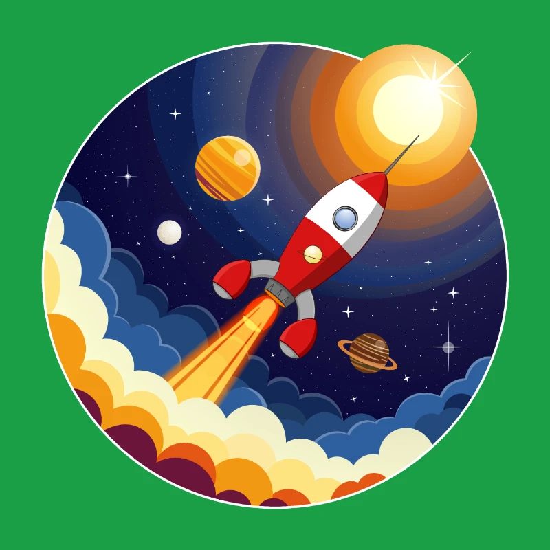 Image colorée d’une fusée dans l’espace