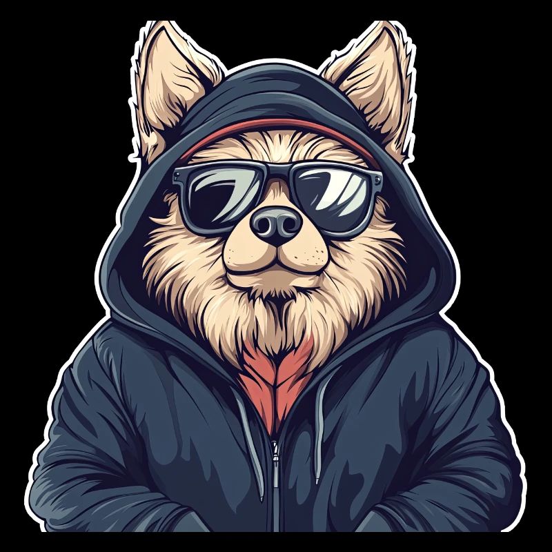 Corgi en sweat à capuche et lunettes de soleil