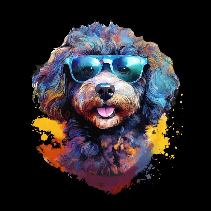 Petit caniche avec des lunettes de soleil