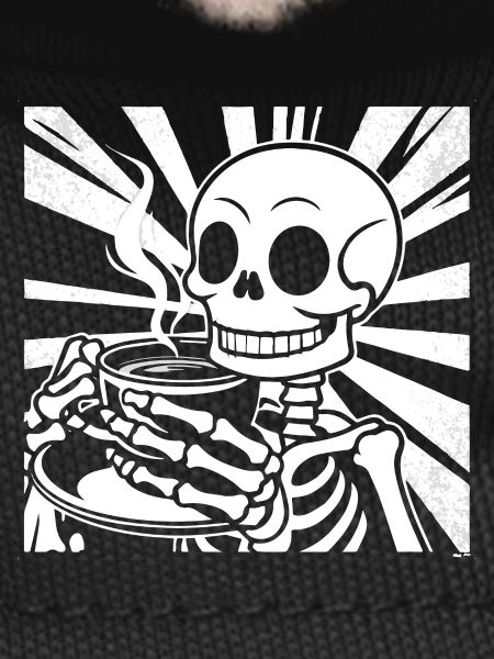 Skeleton drinking coffee