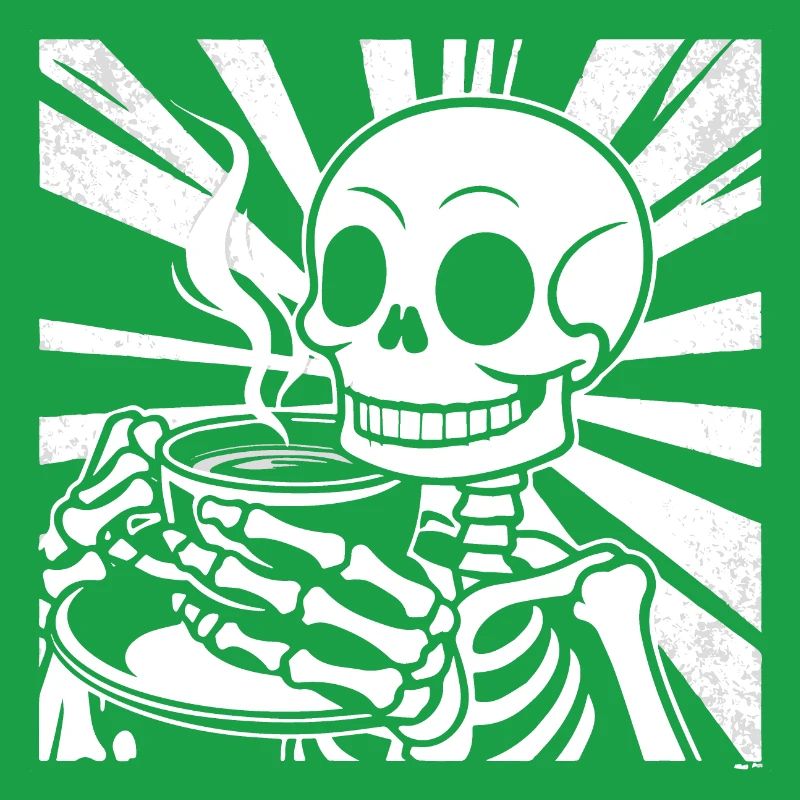 Skeleton drinking coffee
