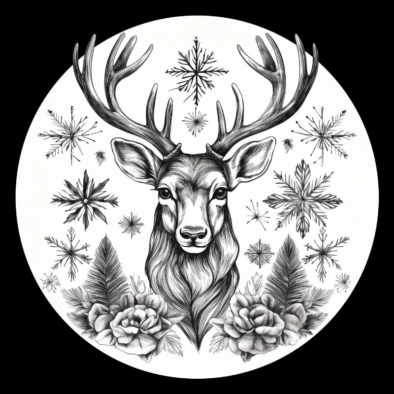 Noël cerf n&b