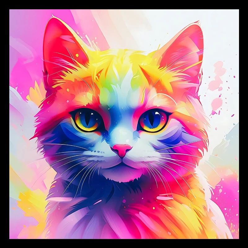Œuvre d’art vibrante de chat arc-en-ciel