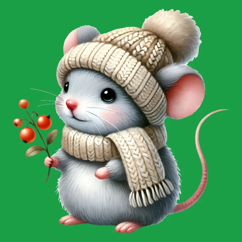 Adorable mouse with a warm knitted hat