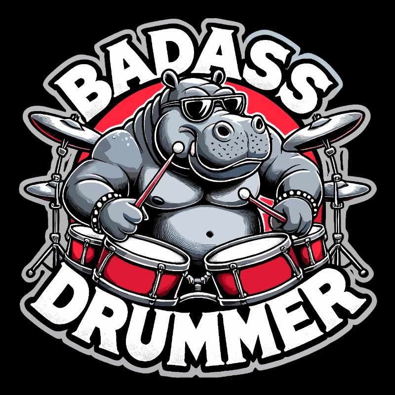Badass Drummer Hippo Cool Gift