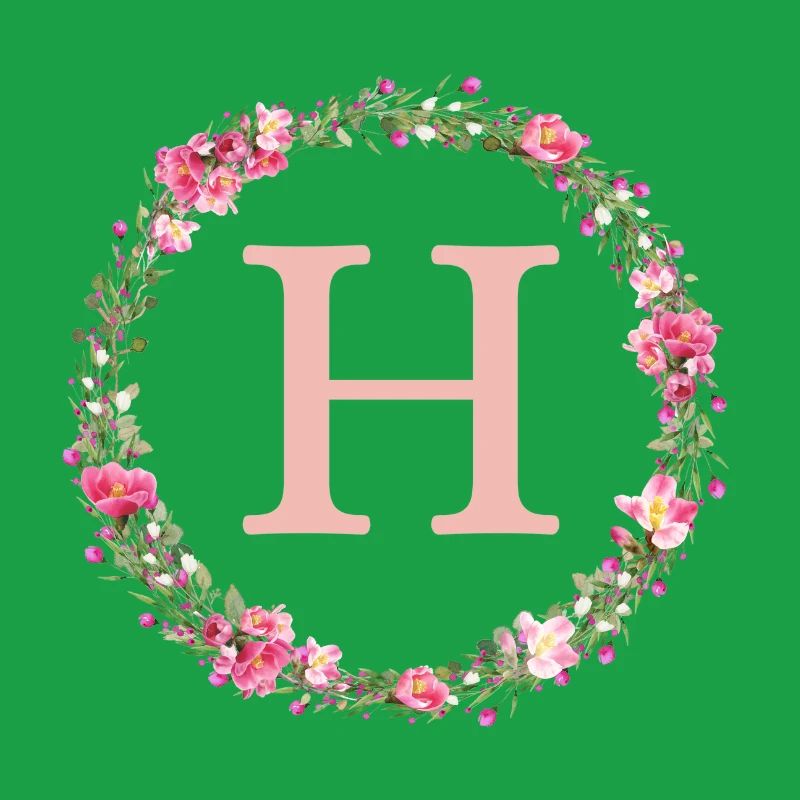 H Monogramm, Blumen-Kranz, personalisierbar