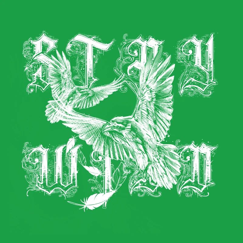 Stay Wild lettering design white with ravens