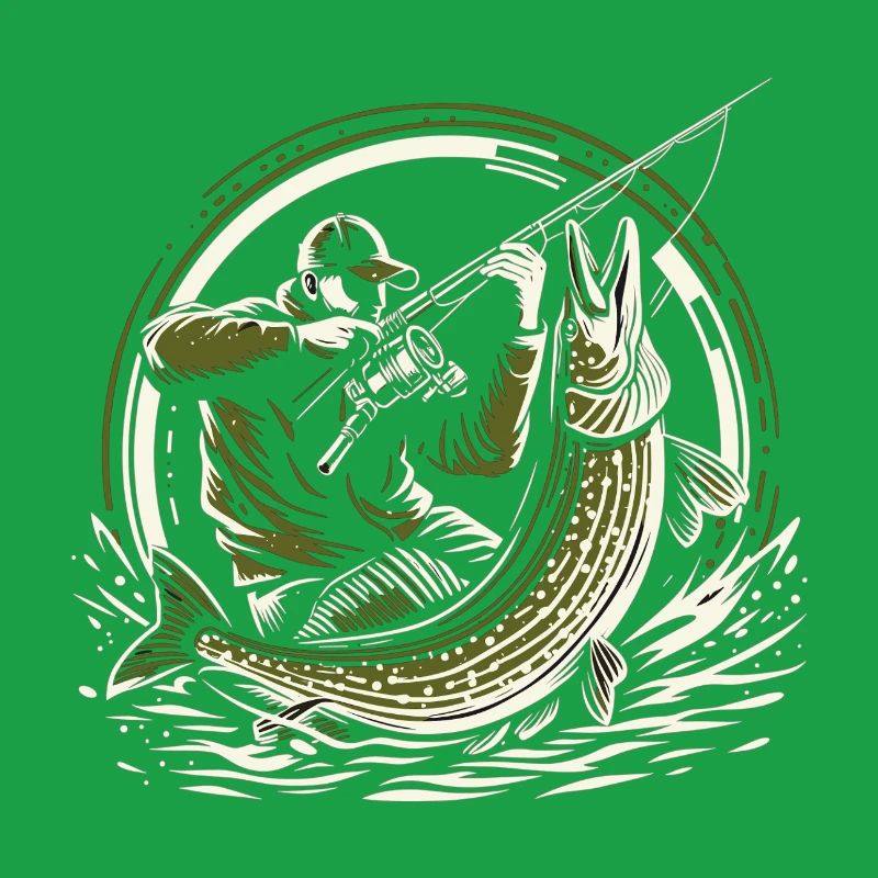 Pêche Pêcheur Brochet Poisson Géant Vert Olive Cadeau