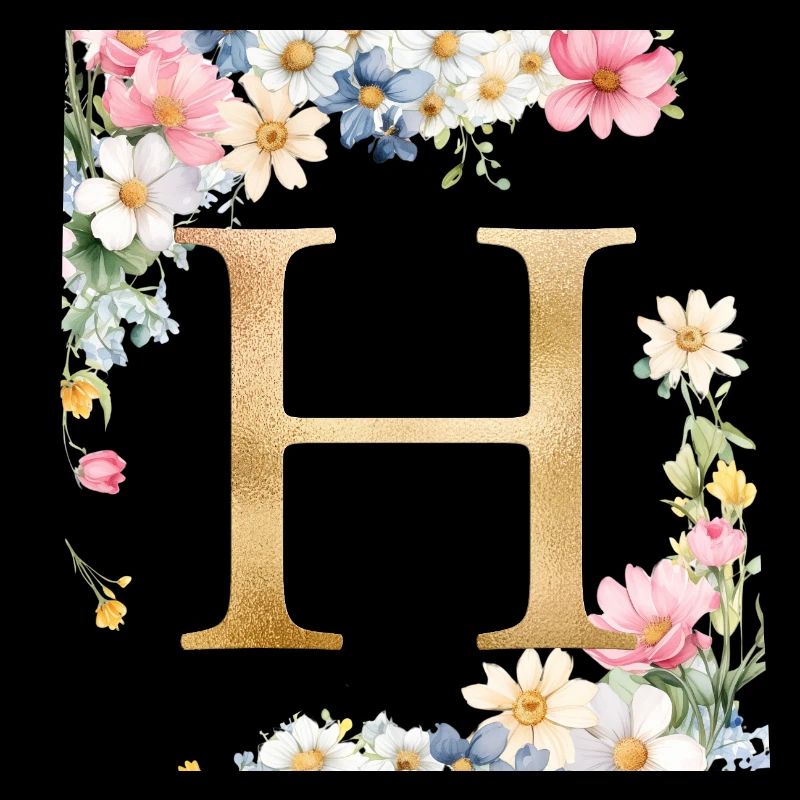 H Monogram, Floral, Personalizable