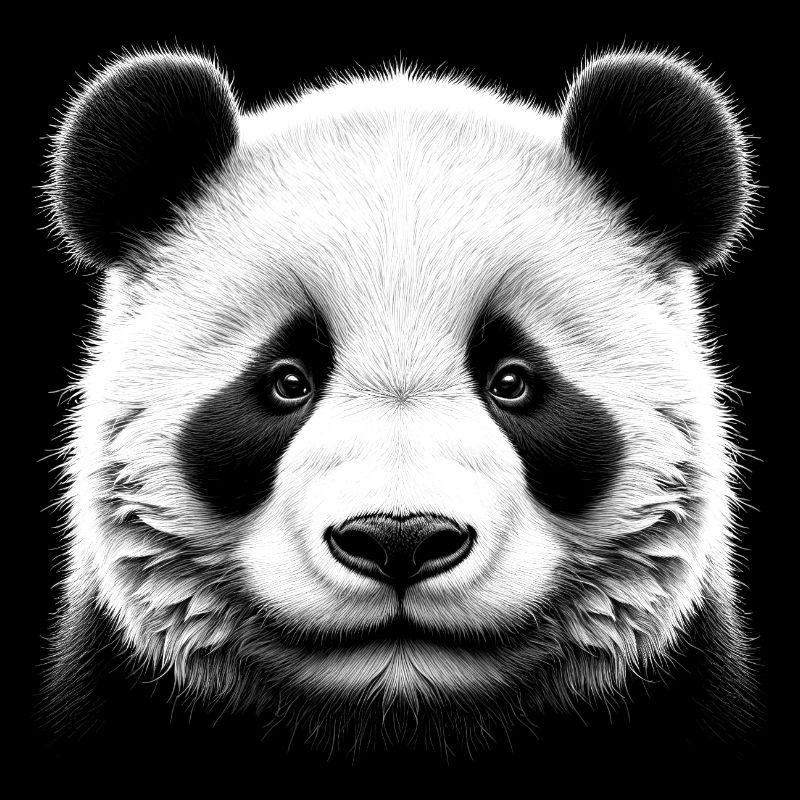 Cute panda bear head in realistic drawing style
