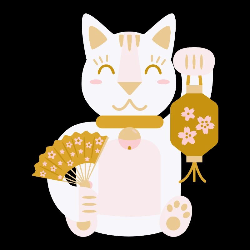 Maneki Neko L Lucky Cat with Fan and Lantern
