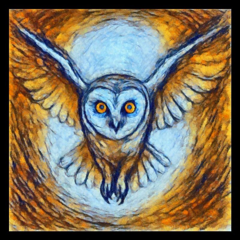 Glowing owl in flight