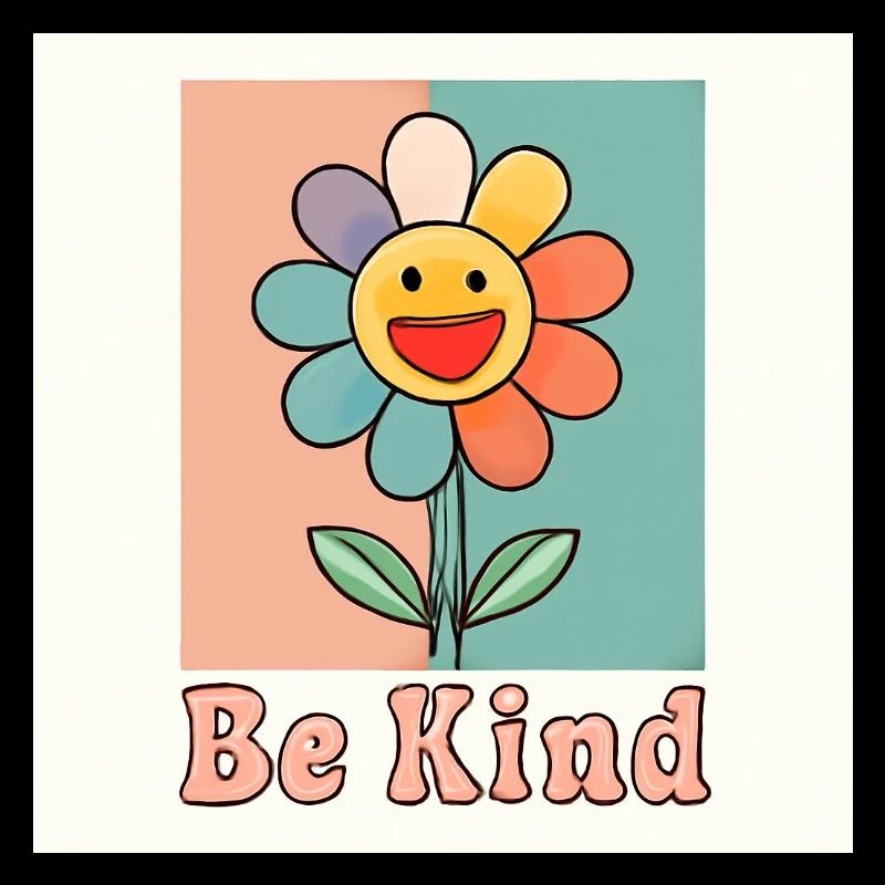 Be Kind - Fleur souriante colorée avec message positif