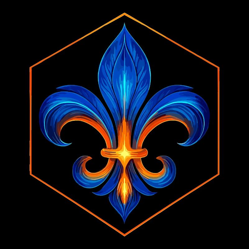Fleur de Lys Flamme Éclat Bleu et Or