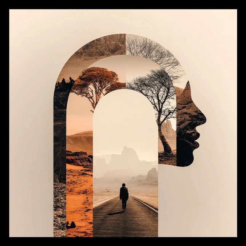 Introspektive Reise mit Natursilhouette