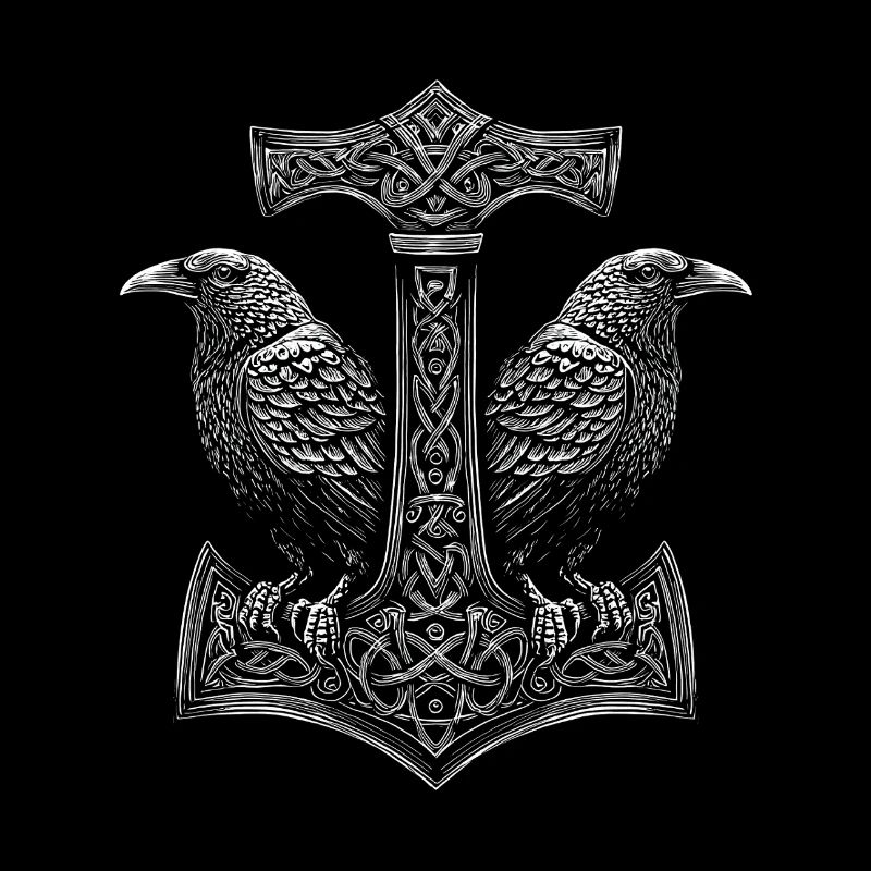 Corbeau d’Odin nordique Le marteau de Thor