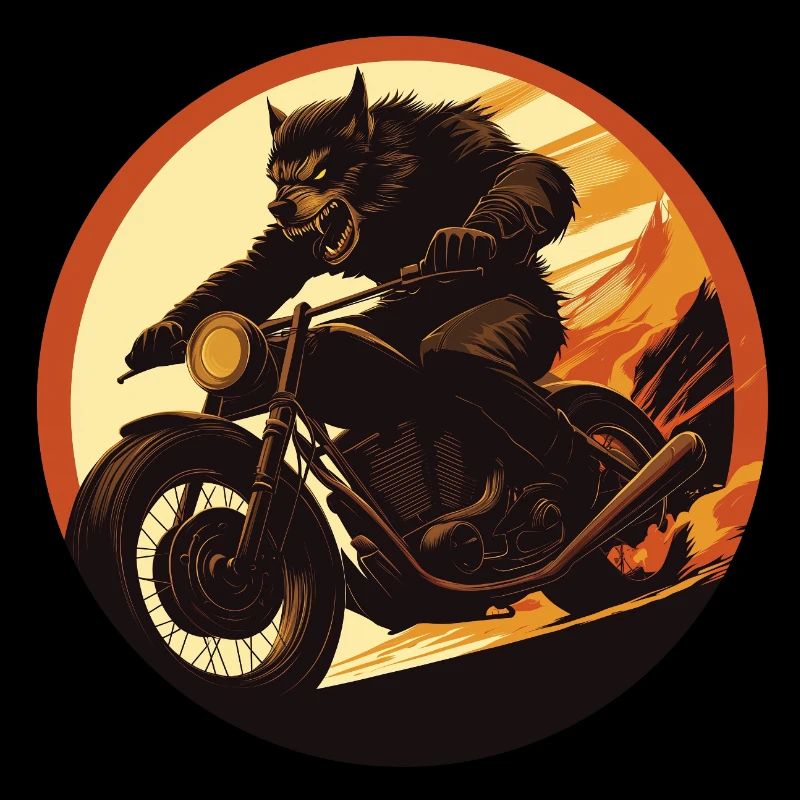 Werewolf Motorcycle Flame Circle