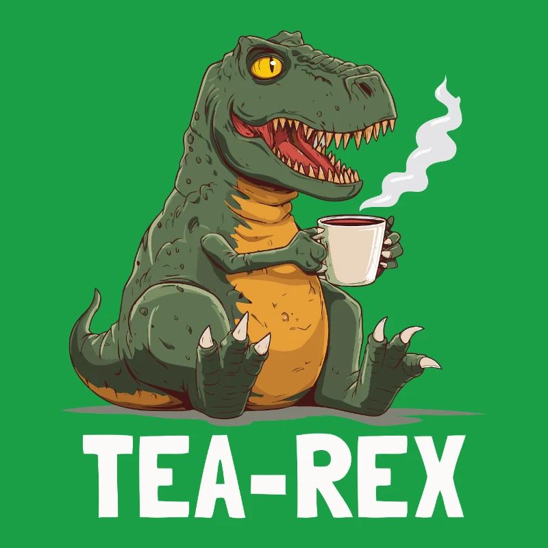 Funny T-Rex Dino Drinking Tea