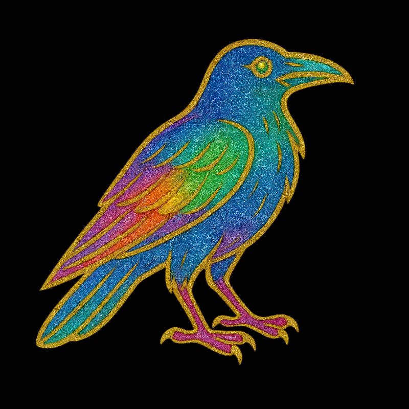 Raven | Crow | Rainbow Bird Glitter Patch